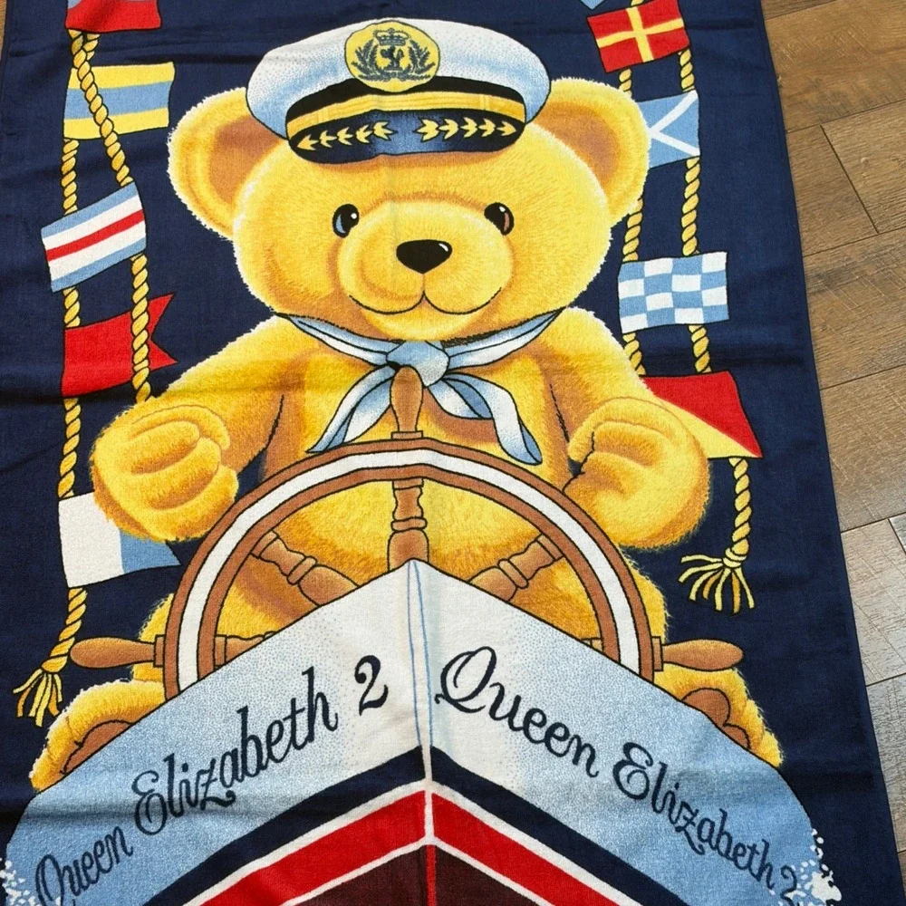 Vintage Hilasal QE2 Queen Elizabeth 2 Teddy Bear 59x29 Bath‎ Beach Towel